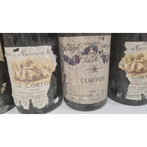 258 - Two bottles of 1971 Le Corton (labels damaged), another of Corton 1955 (low level) and four other bo... 