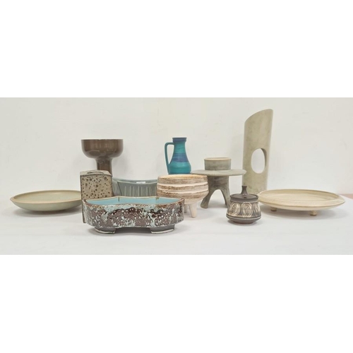 27 - Various pieces 20th century studio pottery to include Frank Fellows candle holder/vase, West German ... 