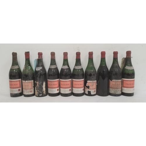 295 - Five bottles of 1962 Clos St Denis shipped by Morgan Furze & Co, London and five bottles of Nuits St... 