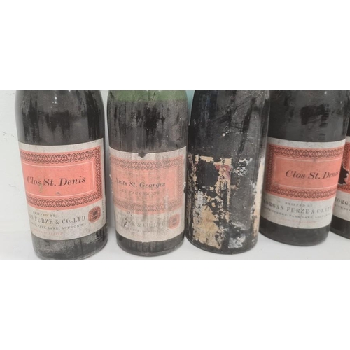 295 - Five bottles of 1962 Clos St Denis shipped by Morgan Furze & Co, London and five bottles of Nuits St... 