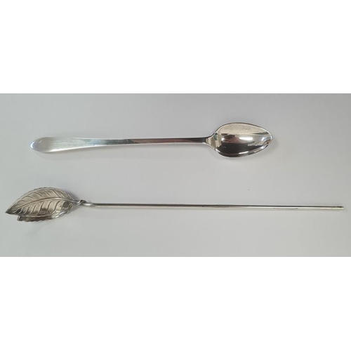 299 - Tiffany & Co silver stirring spoon, leaf-shaped, straight handle, in Tiffany & Co box and another Ti... 