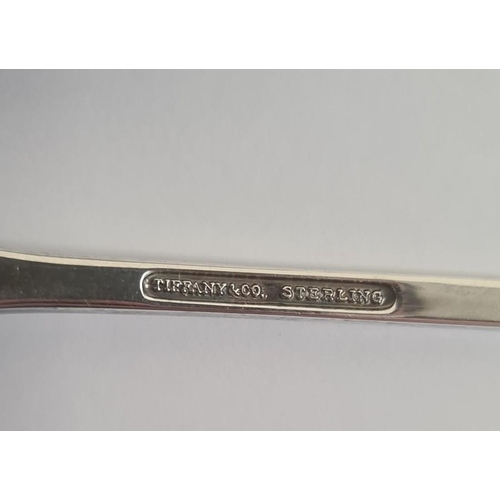 299 - Tiffany & Co silver stirring spoon, leaf-shaped, straight handle, in Tiffany & Co box and another Ti... 