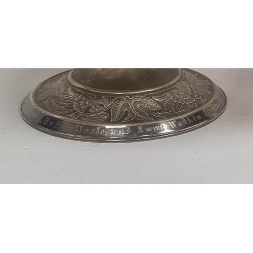 334 - Silver-plated circular pedestal bowl with floral repousse decoration, semi-gadrooned, on circular ba... 