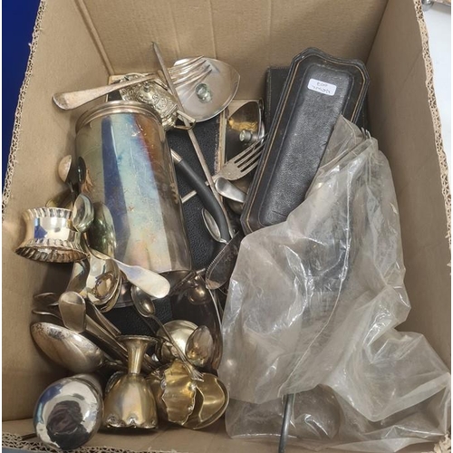 339 - Large quantity of plated ware to include ashtrays, flatware, teapot, lamp, etc (2 boxes)