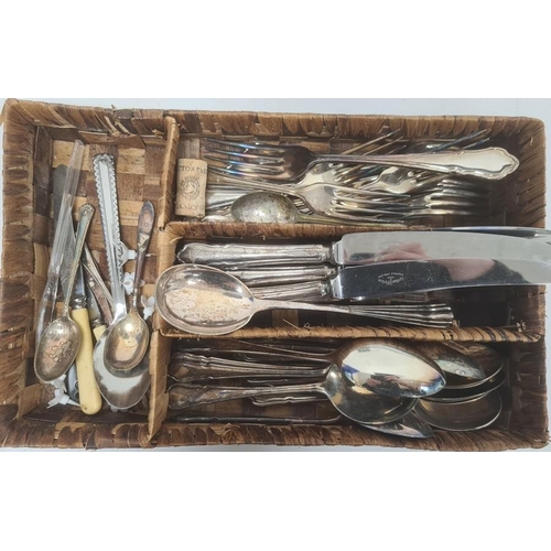 345 - Quantity of EPNS flatware, silver-plated jug, etc (1 box)