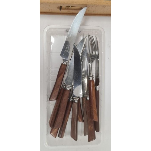 348 - Quantity of James Ryals stainless steel flatware with wooden handles, other assorted flatware and a ... 