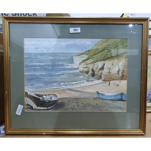 364 - M Foulds (20th century school)
 Watercolour 
 Beach scene with fishing boats, signed lower right 198... 