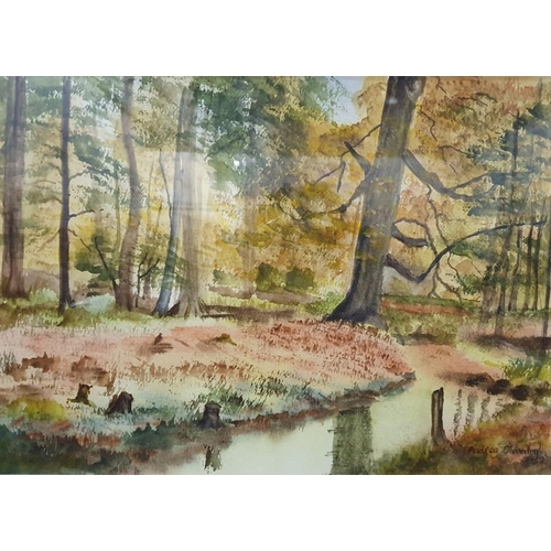 372 - Audrey Cleverley 
 Watercolour
 Woodland scene, signed lower right and various prints and watercolou... 