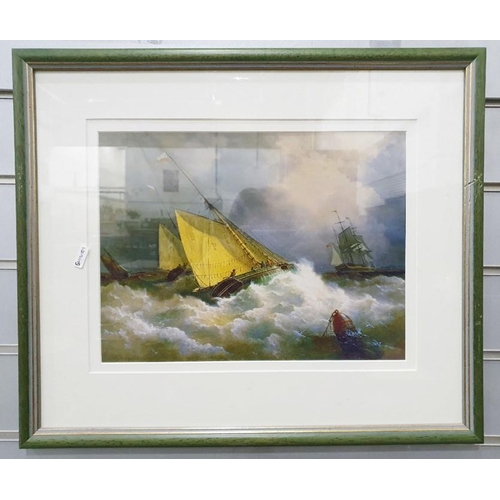 379 - Set of six colour prints after 19th century school oils, ships at sea, various sizes (6)