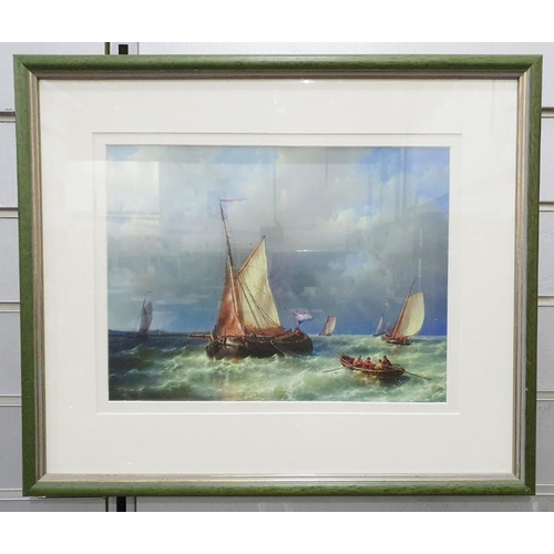 379 - Set of six colour prints after 19th century school oils, ships at sea, various sizes (6)