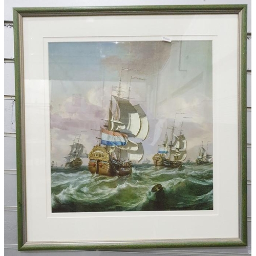 379 - Set of six colour prints after 19th century school oils, ships at sea, various sizes (6)