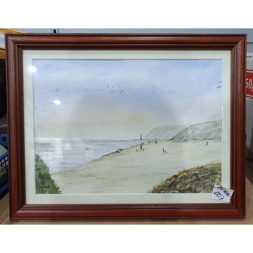 381 - 20th century landscape print, watercolour coastal scene, mirror (4)