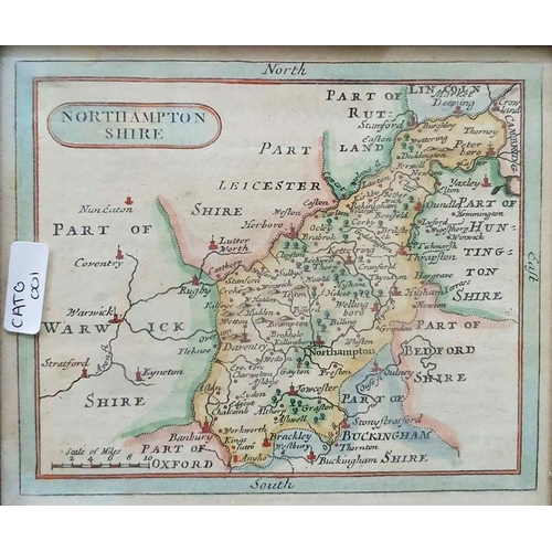 385 - Three 18th century handcoloured maps of Northamtonpshire, Montgomeryshire and Merionethshire and fou... 