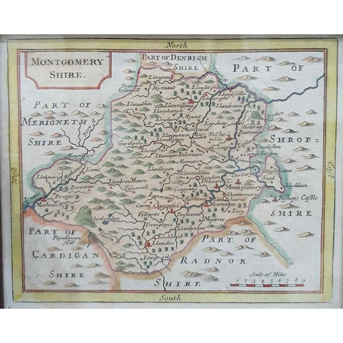 385 - Three 18th century handcoloured maps of Northamtonpshire, Montgomeryshire and Merionethshire and fou... 