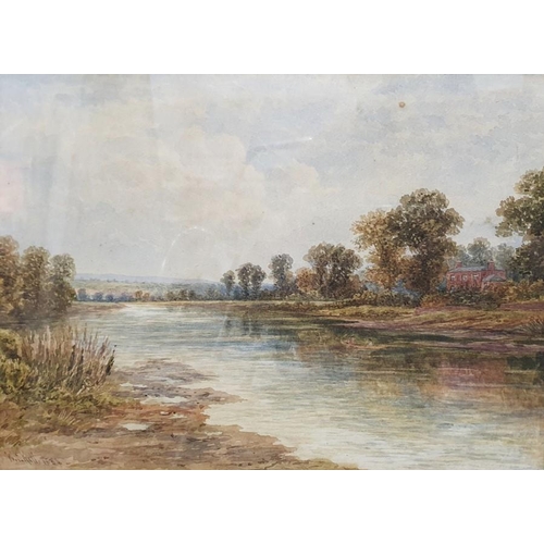 423 - 19th century school
 Watercolour 
 River scene, signed indistinctly lower left 'W E Kell(?)' and dat... 