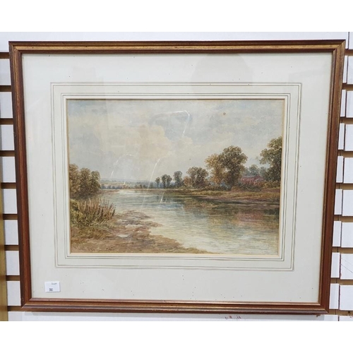 423 - 19th century school
 Watercolour 
 River scene, signed indistinctly lower left 'W E Kell(?)' and dat... 