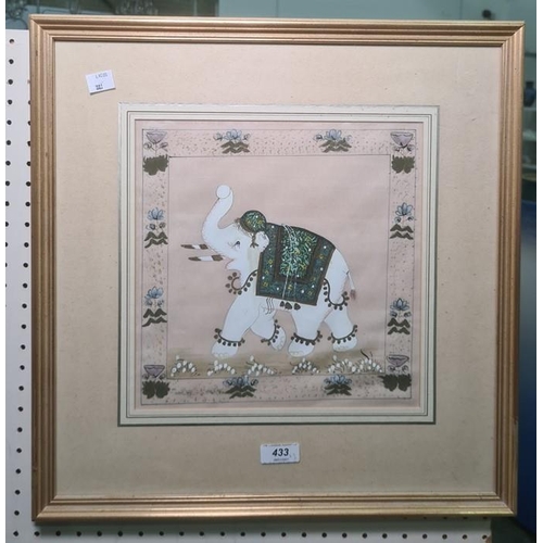 433 - 20th century Indian School
 Watercolour
 Elephant in floral border
 26 x 27cm
 20th century school
 ... 