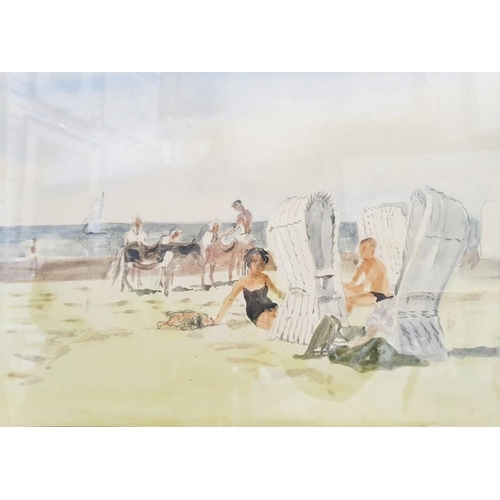 439 - 20th century school
 Watercolour
 Figures on a beach, unsigned, 24 x 34.5cm 
 Jane Cunall (20th cent... 