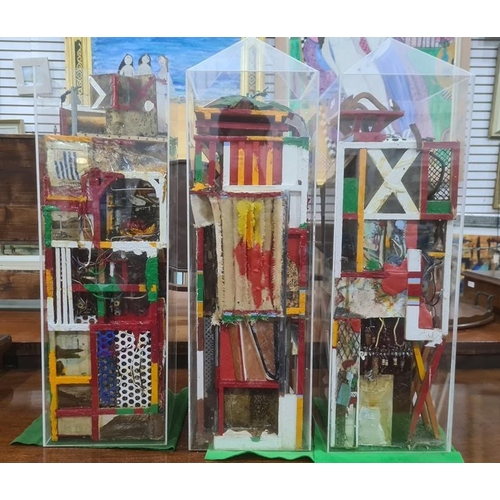 445 - Michael Holland (1947-2002) 
 Tower blocks of materials
 Mixed media including paint, wood, reused a... 