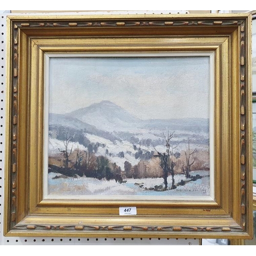 447 - Aubrey R Phillips (1920-2005) 
 Oil on canvas board
 Winter at Malvern, signed and dated 77 lower ri... 