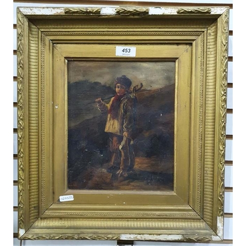 453 - 19th century continental school (possibly in the manner of Edgar Farasyn) 
 Oil
 Boy with catch, ind... 