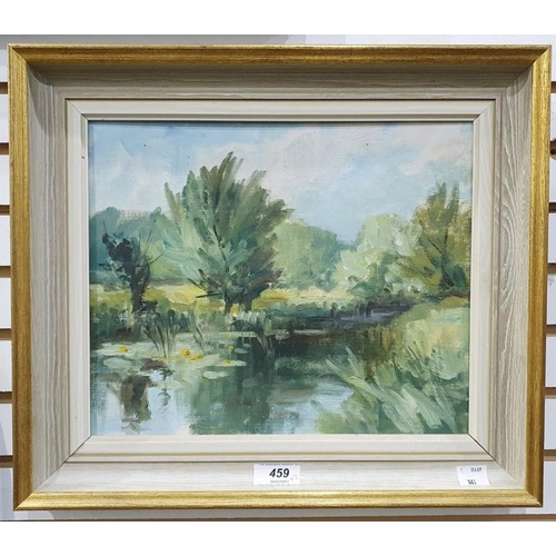 459 - 20th century school 
 Oil on board
 'Stream near Eckington'
 Inscribed to reverse 
 Dated to reverse... 