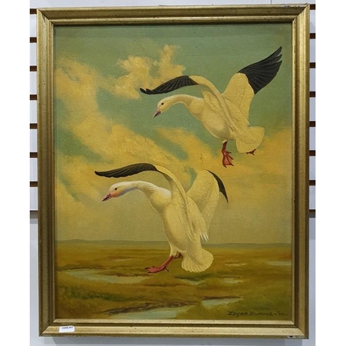 463 - Edgar Burke (1889-1950) 
  Oil on board
 Geese in flight over marshland
 Signed lower right 
 Dated ... 