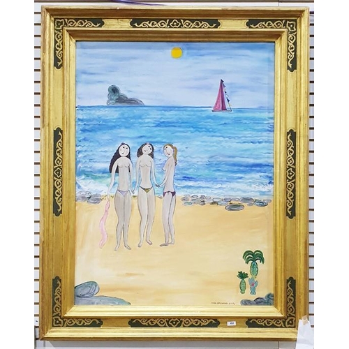 464 - Dora Holzhandler (1928 - 2015)
  Oil on canvas
 Three semi nude women on a beach
 Signed and dated l... 