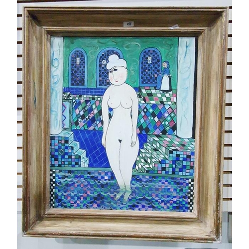 465 - Dora Holzhandler (1928 - 2015) 
  Oil on canvas 
 Female nude at a hamman 
 Signed lower right and d... 