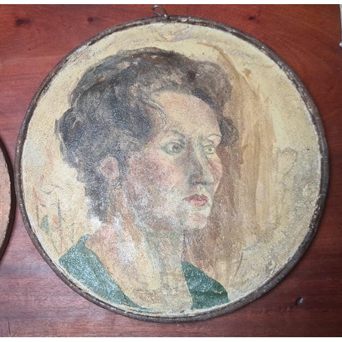 481 - 20th century school 
 Oil on plaster 
 Female studies, initialled HCA and dated 1977, painted on bot... 