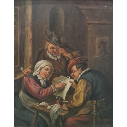 485 - Continental school
 Set of four oils on board
 Tavern scenes, unsigned, each 20 x 16.5cm approx (4)