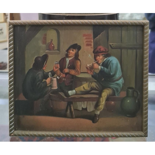 485 - Continental school
 Set of four oils on board
 Tavern scenes, unsigned, each 20 x 16.5cm approx (4)