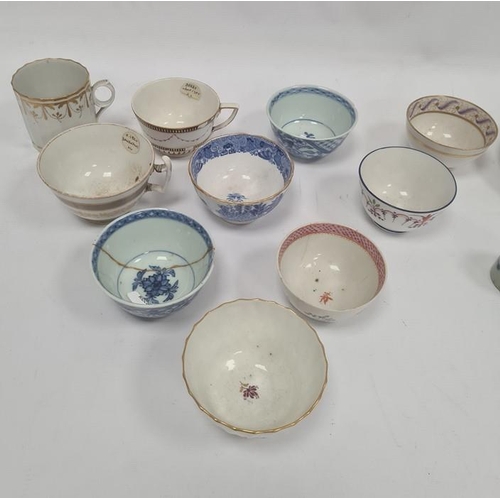 83 - Eight various early English porcelain tea bowls and cups, five various saucers,  Continental small p... 