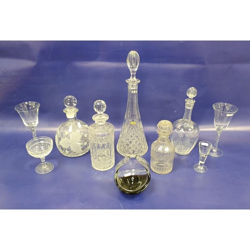 91 - Quantity cut glass and moulded fruit and serving bowls, cut saucer champagne, two modern wines with ... 