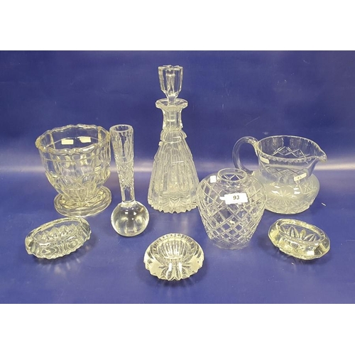 93 - Three glass apothecary bottles, a cut decanter, vase, water jug and other items (11)