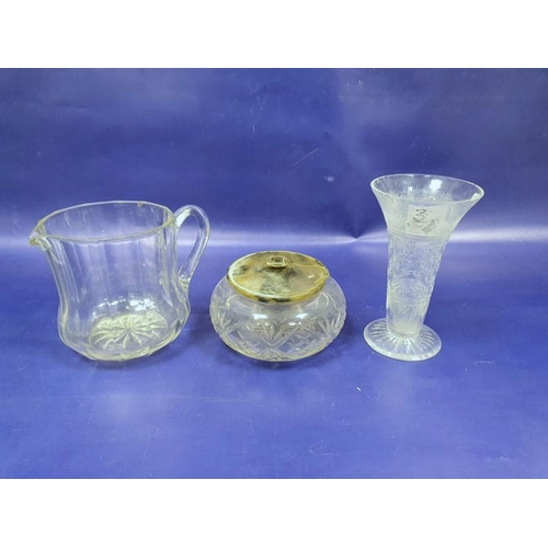 95 - Cut glass silver plated mounted water jug, two cut glass fruit bowls, vase and other items (8)