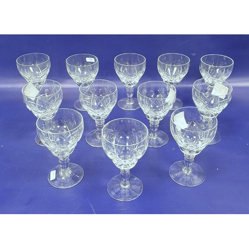 96 - Large quantity various cut stemmed wine glasses, hocks, champagnes, liqueurs