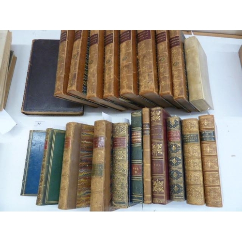 11 - Fine bindings, mainly a mixture of full leather, half leather, marbled boards and a bible with vellu... 