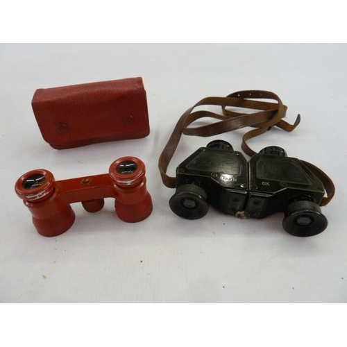 123 - Pair of Tourix 6x binoculars and a pair of Busch Multinett binoculars, in red leather case (2)