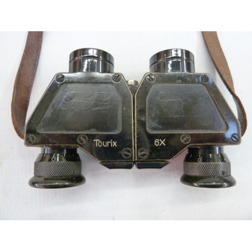 123 - Pair of Tourix 6x binoculars and a pair of Busch Multinett binoculars, in red leather case (2)