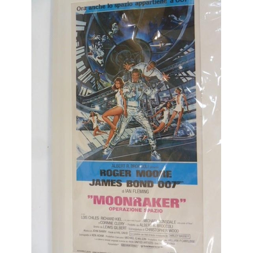 143A - Poster in Italian for 'Moonraker' James Bond - Roger Moore, 61 x 31 cms approx, mounted