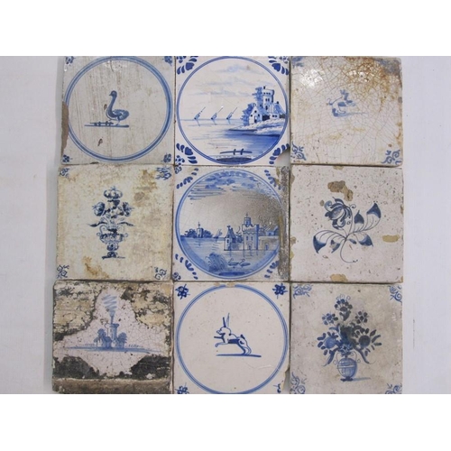 152 - 25 x 18th century hand painted Delft tiles to include buildings, windmill, boughpots, stylised flowe... 
