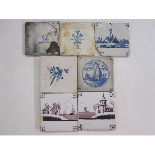 152 - 25 x 18th century hand painted Delft tiles to include buildings, windmill, boughpots, stylised flowe... 