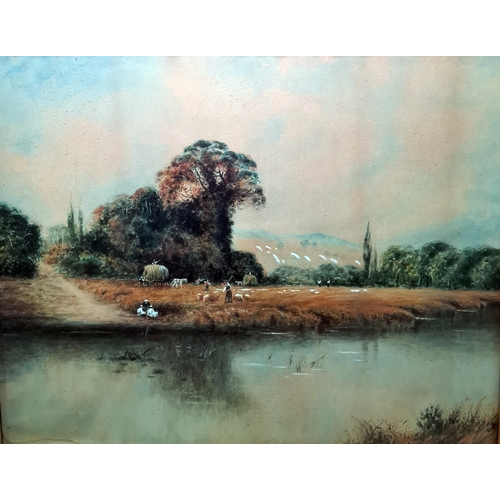 435 - Frank Holme (early 20th century)
 Watercolour
 Harvesters by a river
 signed lower left, dated 1920
... 