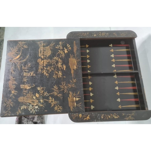 1089 - 19th century chinoiserie-style centre table, the black ground with gilt decoration, the rectangular ... 