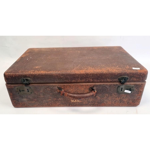 115 - 1930's American fitted leather travelling case with watered silk lining and pin tray fitted with bru... 