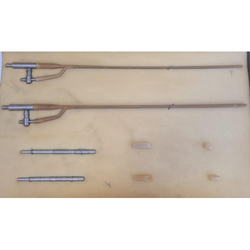 116 - Part catheter set in brass mounted green leather effect carrying case