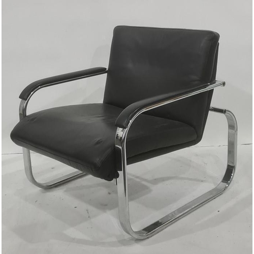 1194 - Modern Boss design two-seater sofa and single armchair for office reception in black leather and chr... 