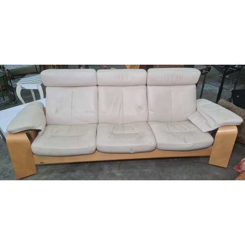 1202 - Ekorness three-seat sofa and single armchair in cream ground leather (2)