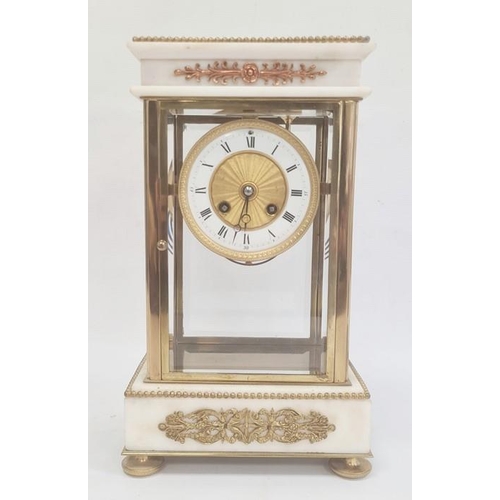 1279a - Alabaster and gilt metal four-glass portico clock with eight-day striking movement, enamel chapter r... 